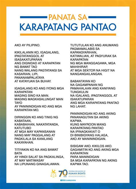 ano-ano ang mga pangakong inilahad sa panata|Panata sa mga karapatang pantao. 1. Ano .